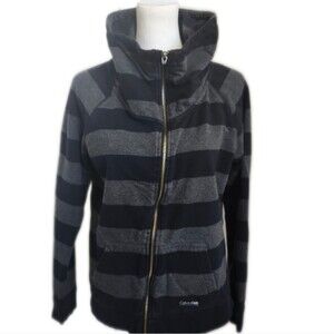 Calvin Klein Performance high neck black & gray striped full zip sweatshirt, L